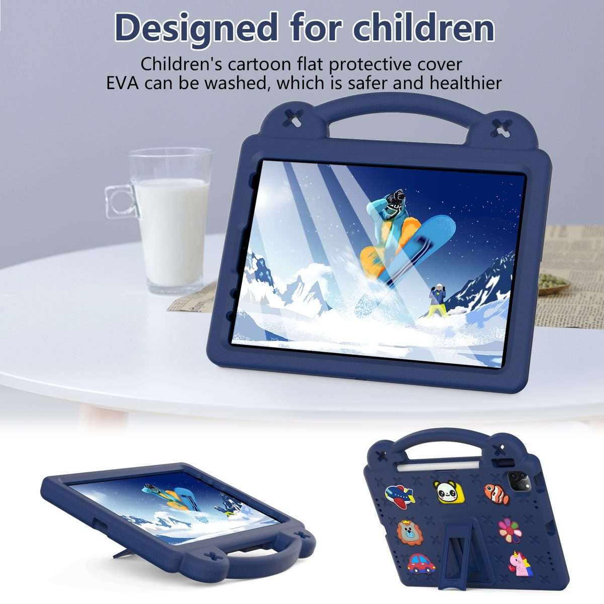 For iPad Pro 11 2025 / 2024 Handle Kickstand Children EVA Shockproof Tablet Case(Navy Blue)