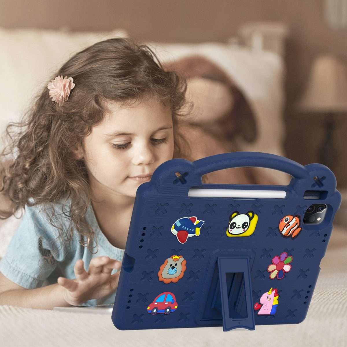 For iPad Pro 11 2025 / 2024 Handle Kickstand Children EVA Shockproof Tablet Case(Navy Blue)