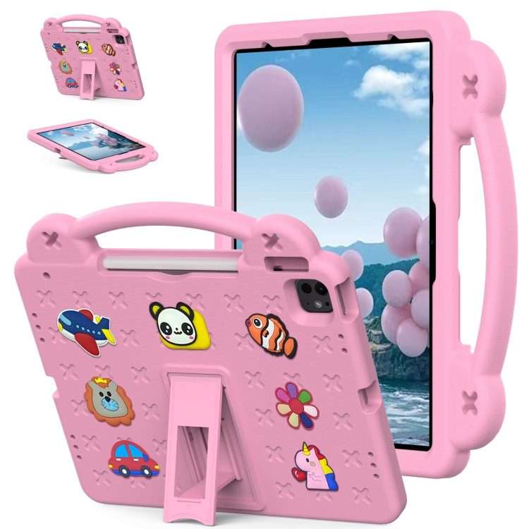 For iPad Pro 13 2025 / 2024 Handle Kickstand Children EVA Shockproof Tablet Case(Pink)