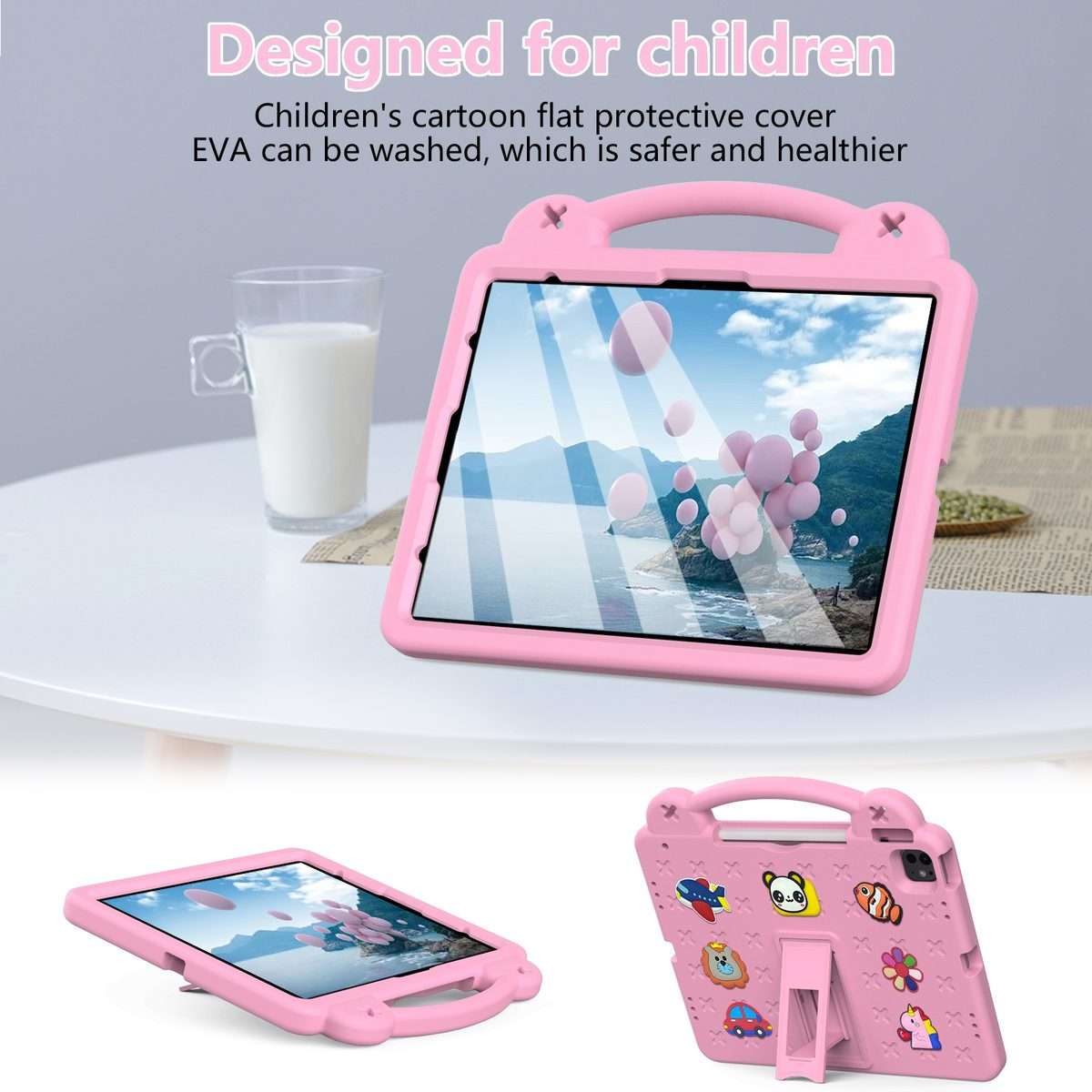 For iPad Pro 13 2025 / 2024 Handle Kickstand Children EVA Shockproof Tablet Case(Pink)