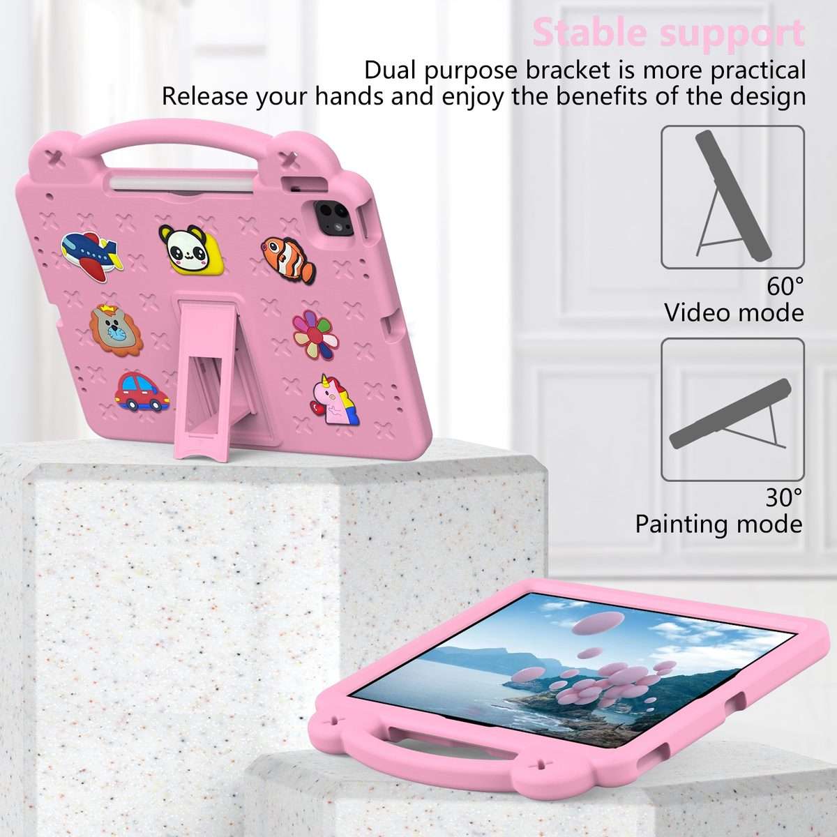 For iPad Pro 13 2025 / 2024 Handle Kickstand Children EVA Shockproof Tablet Case(Pink)