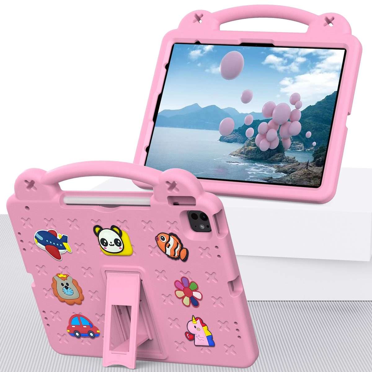For iPad Pro 13 2025 / 2024 Handle Kickstand Children EVA Shockproof Tablet Case(Pink)