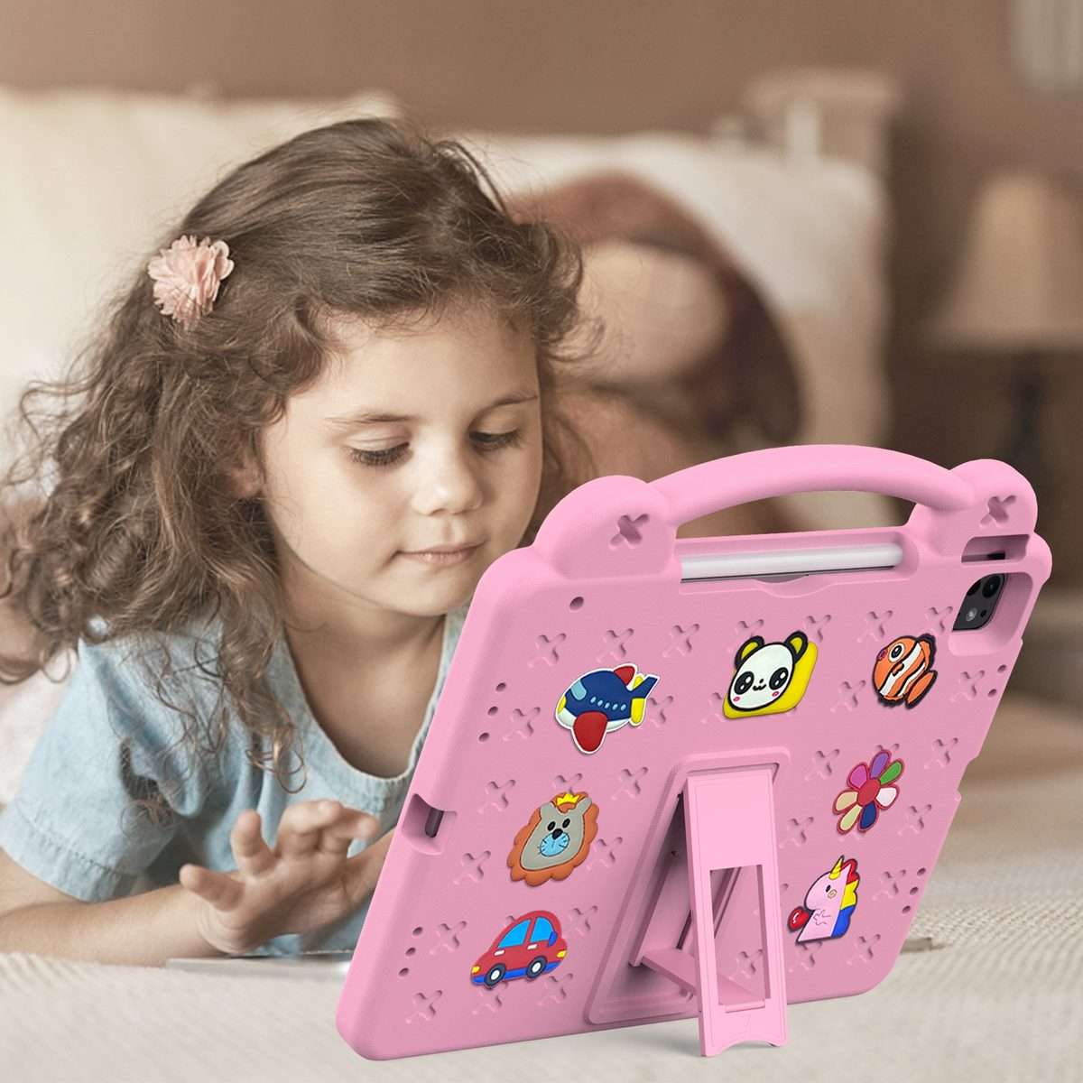 For iPad Pro 13 2025 / 2024 Handle Kickstand Children EVA Shockproof Tablet Case(Pink)