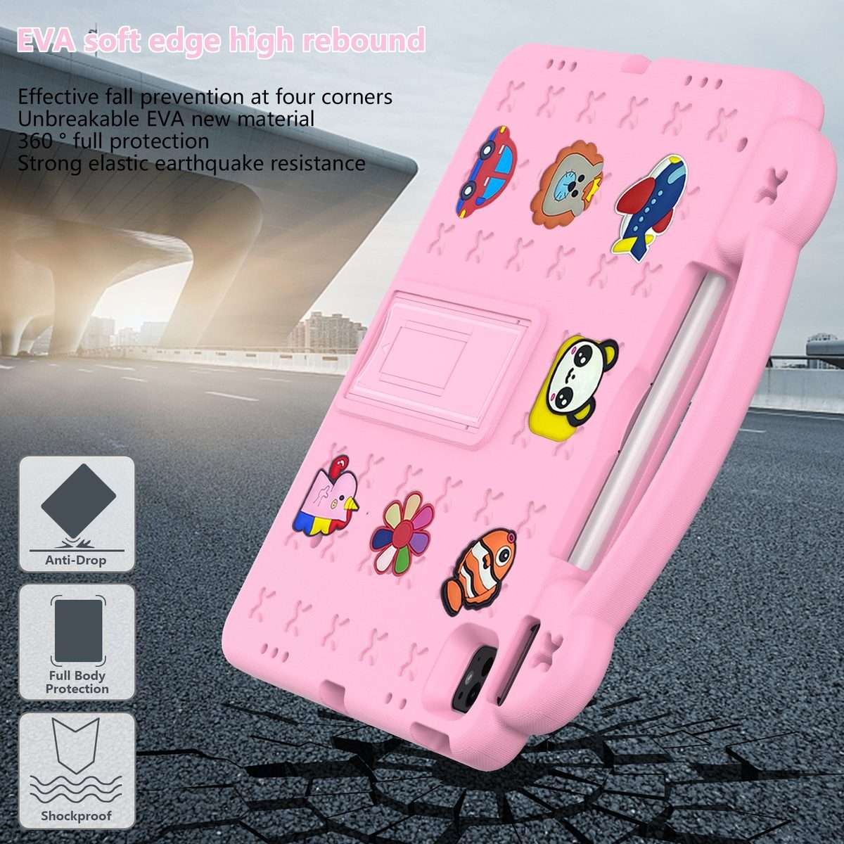 For iPad Pro 13 2025 / 2024 Handle Kickstand Children EVA Shockproof Tablet Case(Pink)