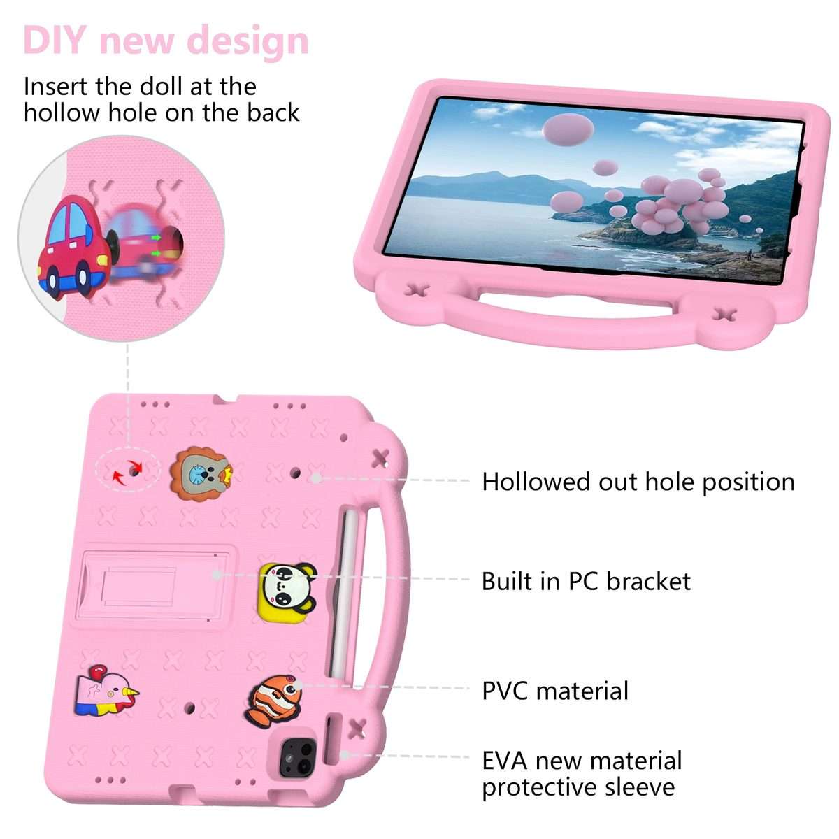 For iPad Pro 13 2025 / 2024 Handle Kickstand Children EVA Shockproof Tablet Case(Pink)