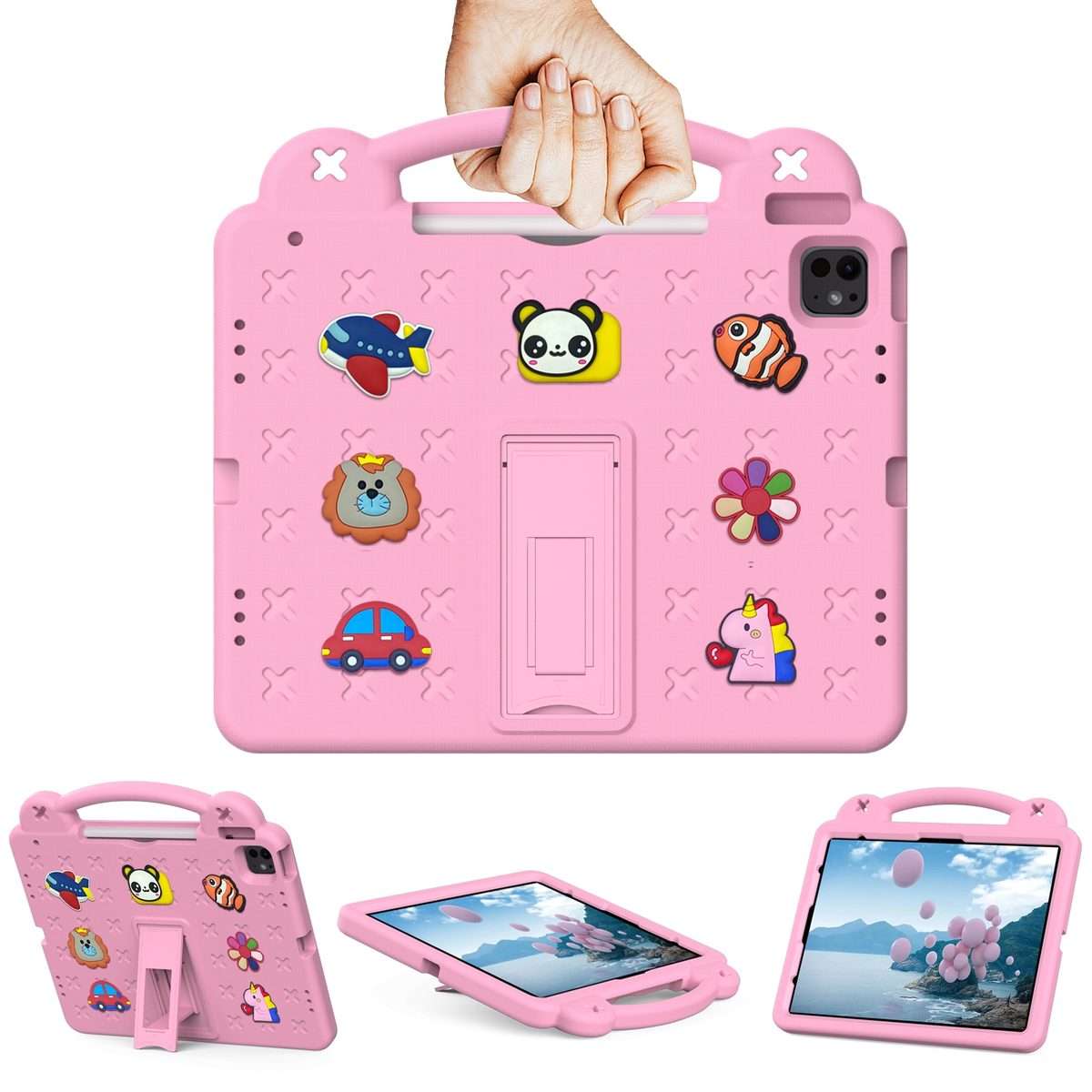 For iPad Pro 13 2025 / 2024 Handle Kickstand Children EVA Shockproof Tablet Case(Pink)