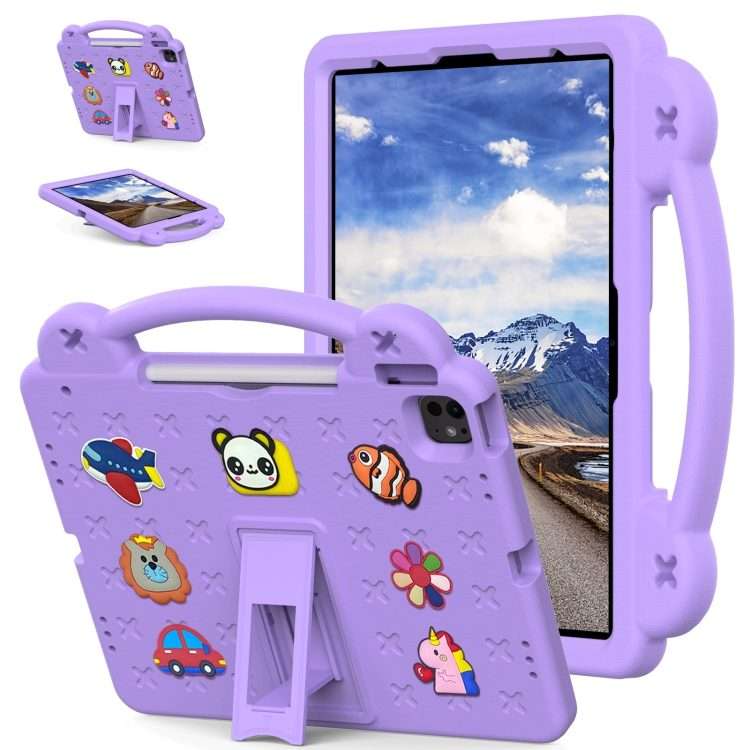 For iPad Pro 13 2025 / 2024 Handle Kickstand Children EVA Shockproof Tablet Case(Light Purple)