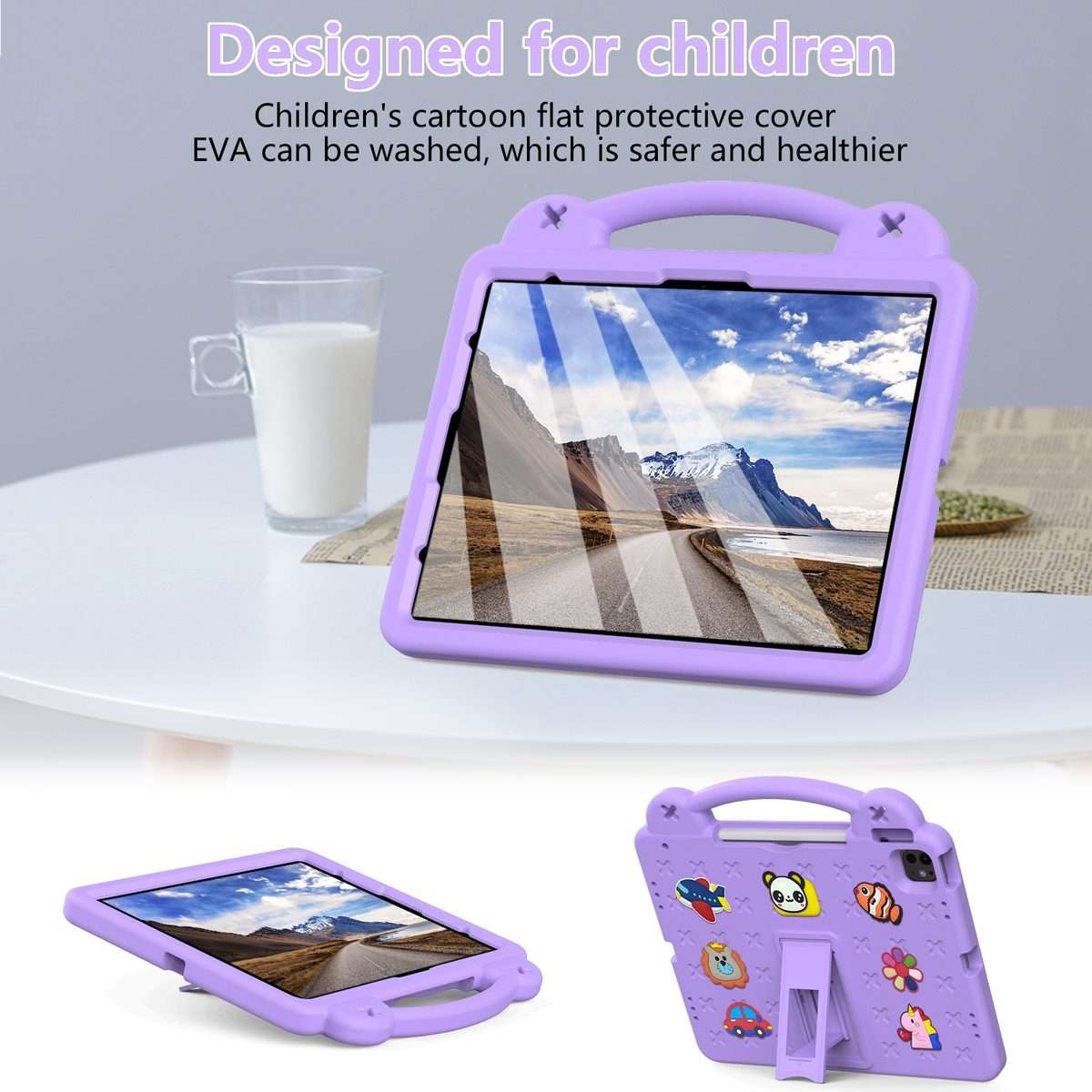 For iPad Pro 13 2025 / 2024 Handle Kickstand Children EVA Shockproof Tablet Case(Light Purple)
