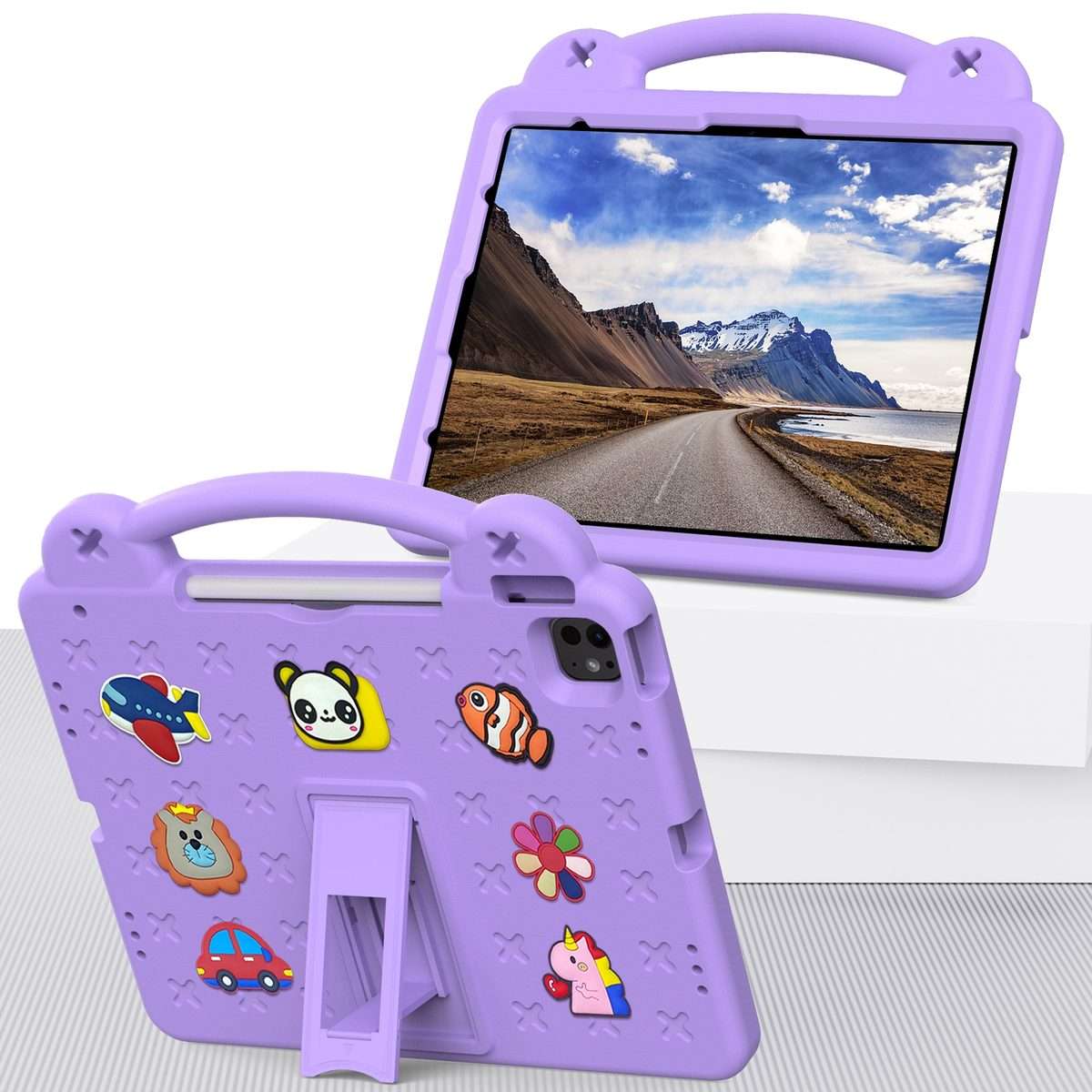 For iPad Pro 13 2025 / 2024 Handle Kickstand Children EVA Shockproof Tablet Case(Light Purple)