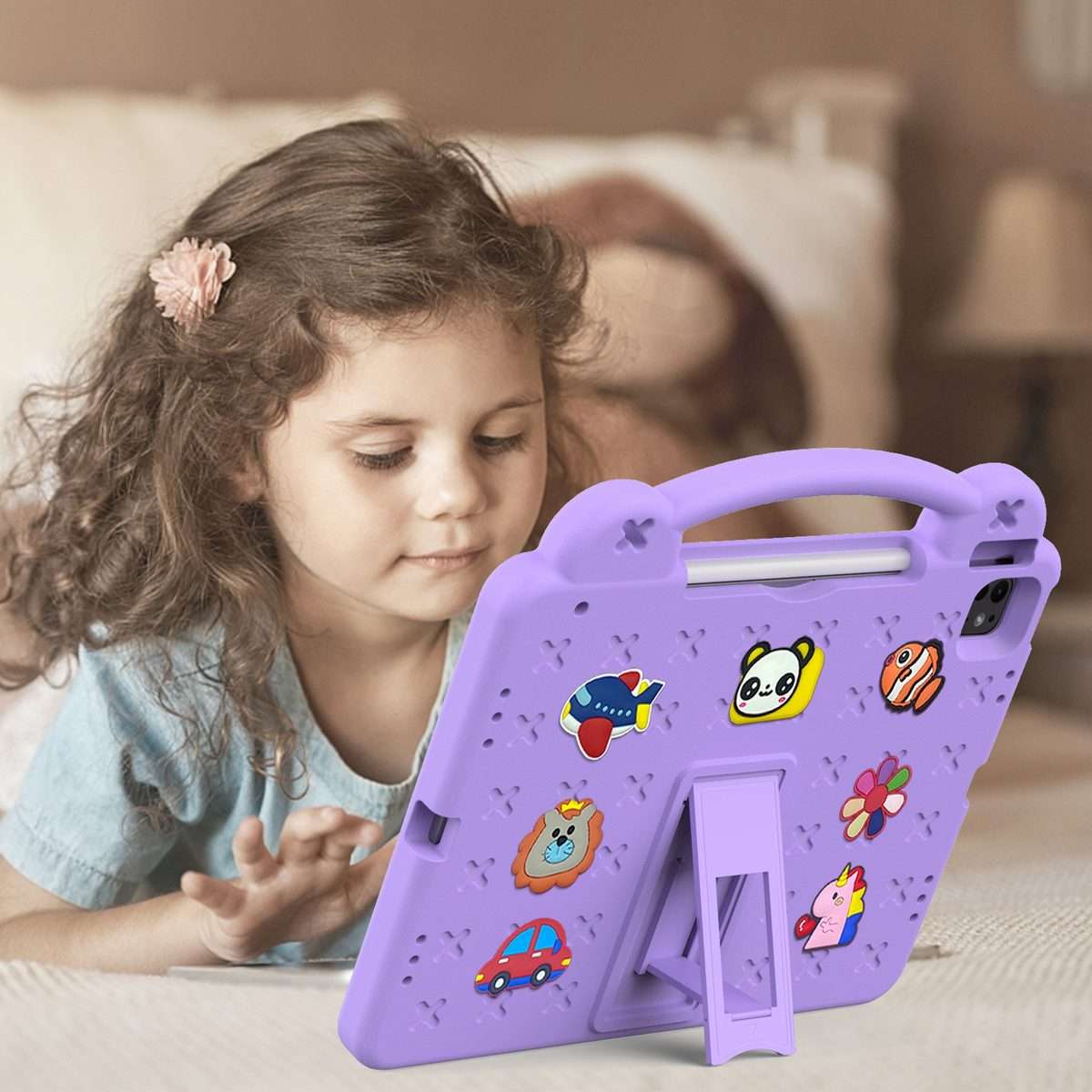 For iPad Pro 13 2025 / 2024 Handle Kickstand Children EVA Shockproof Tablet Case(Light Purple)