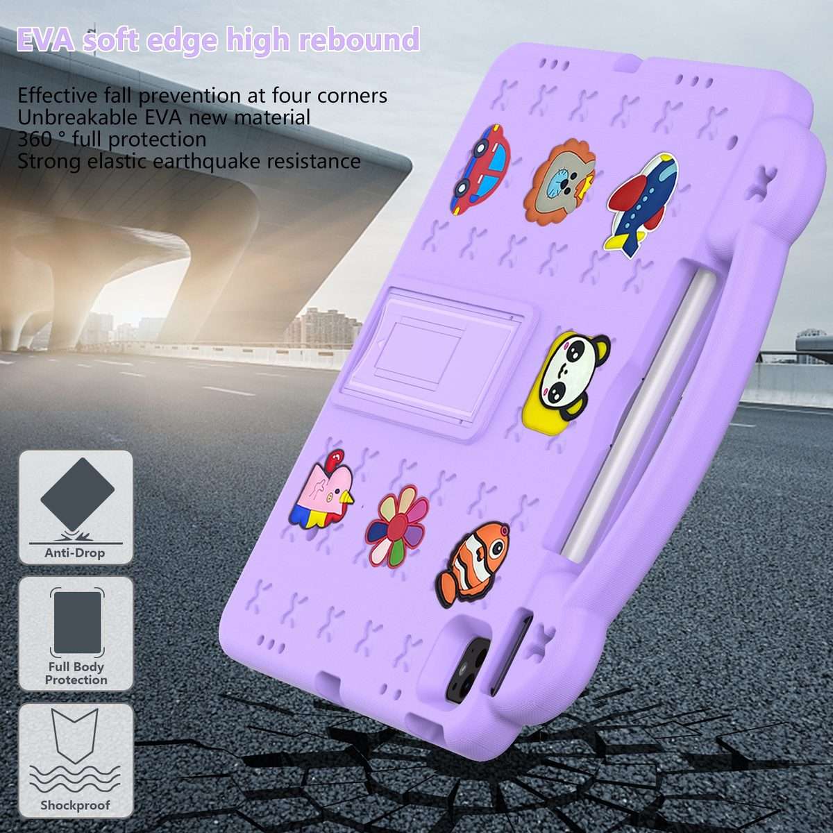 For iPad Pro 13 2025 / 2024 Handle Kickstand Children EVA Shockproof Tablet Case(Light Purple)