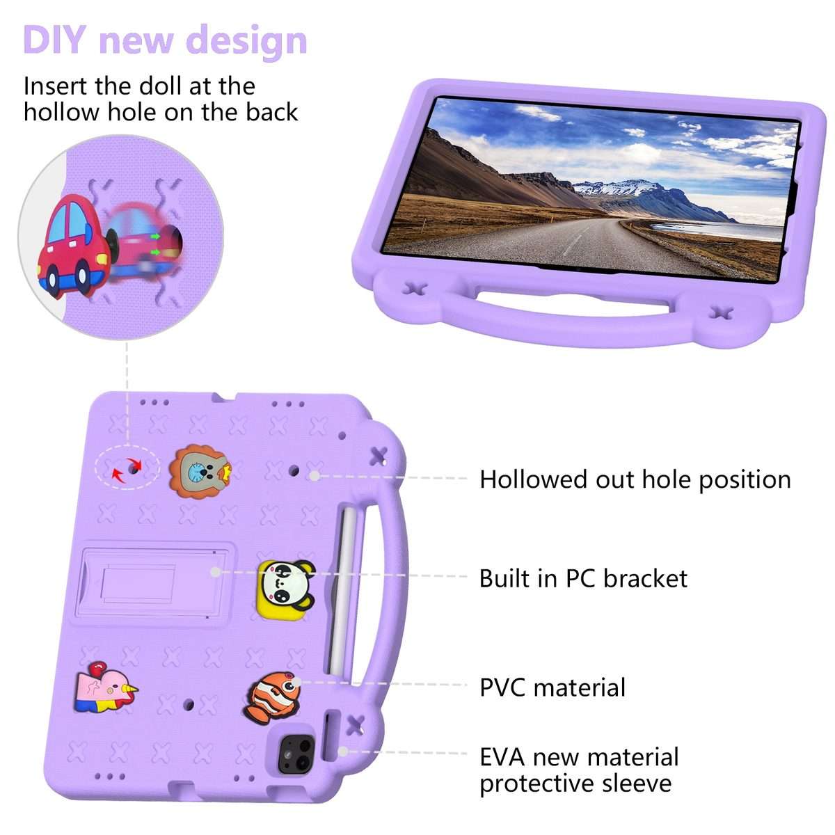 For iPad Pro 13 2025 / 2024 Handle Kickstand Children EVA Shockproof Tablet Case(Light Purple)