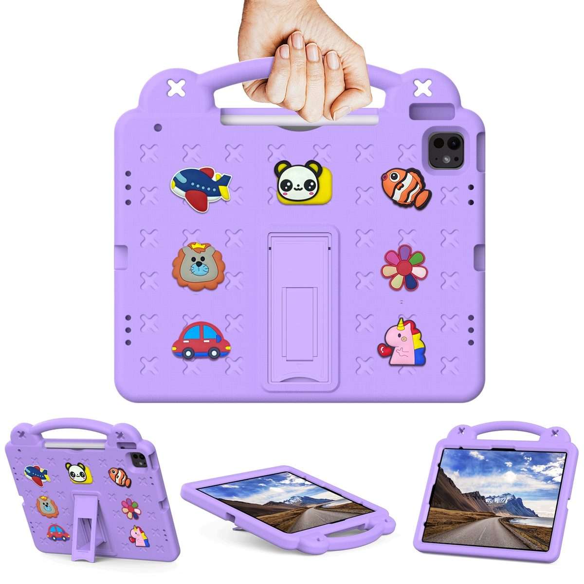 For iPad Pro 13 2025 / 2024 Handle Kickstand Children EVA Shockproof Tablet Case(Light Purple)
