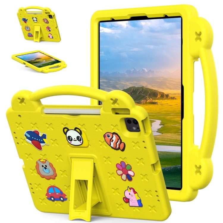 For iPad Pro 12.9 2022 / 2021 Handle Kickstand Children EVA Shockproof Tablet Case(Yellow)