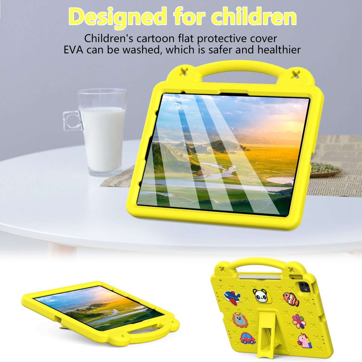 For iPad Pro 12.9 2022 / 2021 Handle Kickstand Children EVA Shockproof Tablet Case(Yellow)
