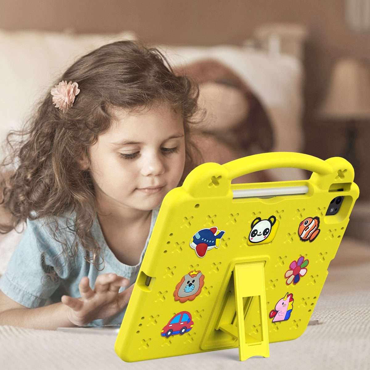 For iPad Pro 12.9 2022 / 2021 Handle Kickstand Children EVA Shockproof Tablet Case(Yellow)