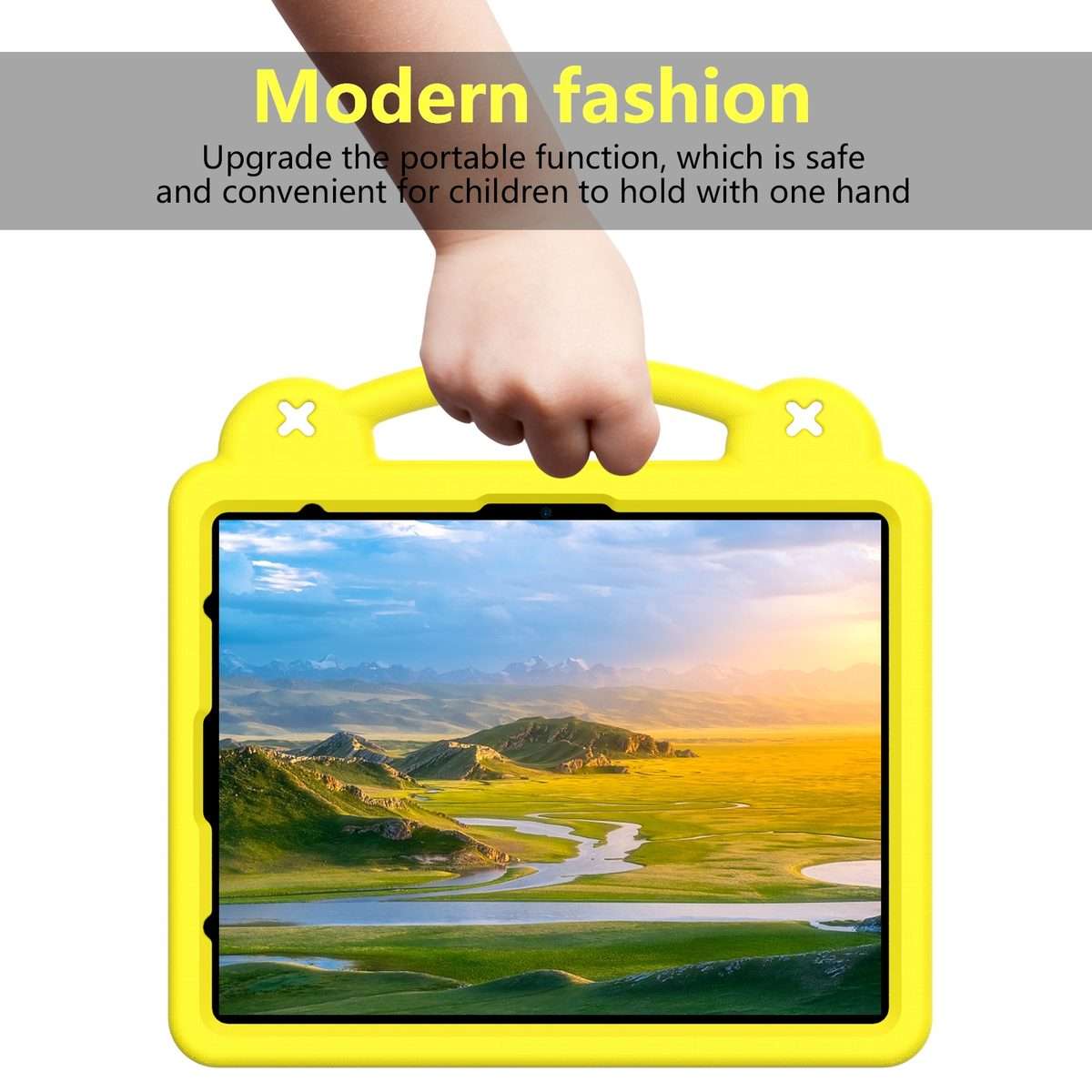 For iPad Pro 12.9 2022 / 2021 Handle Kickstand Children EVA Shockproof Tablet Case(Yellow)