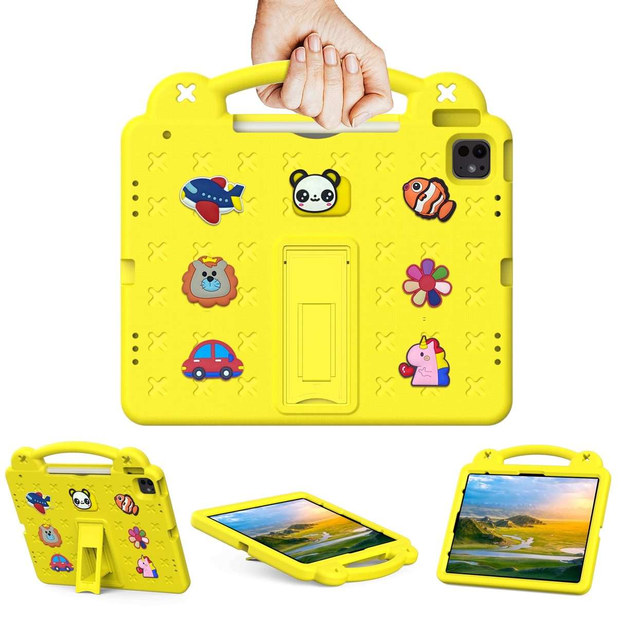 For iPad Pro 12.9 2022 / 2021 Handle Kickstand Children EVA Shockproof Tablet Case(Yellow)