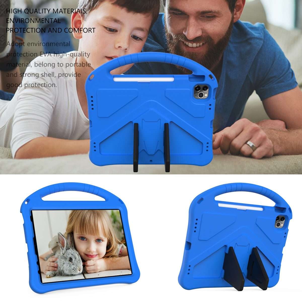 For iPad Pro 11 2025 / 2024 EVA Shockproof Tablet Case with Holder(Blue)