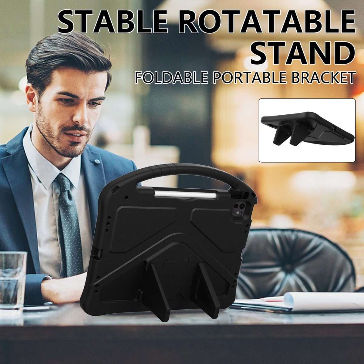 For iPad Pro 13 2025 / 2024 EVA Shockproof Tablet Case with Holder(Black)