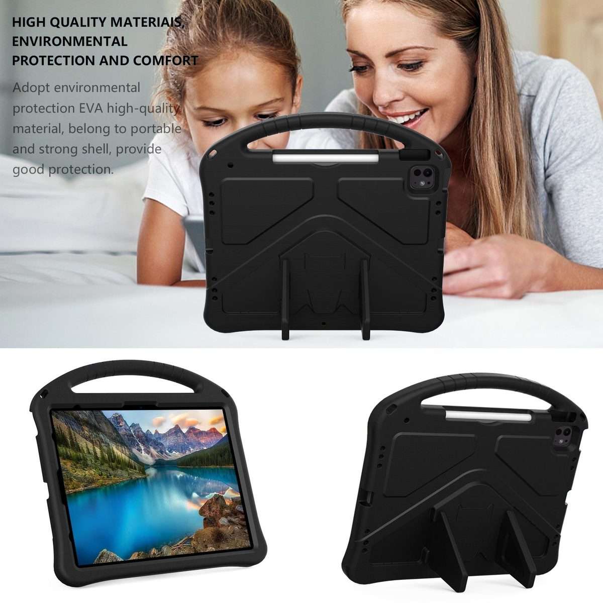 For iPad Pro 13 2025 / 2024 EVA Shockproof Tablet Case with Holder(Black)