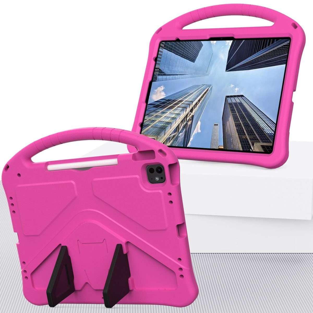 For iPad Pro 12.9 2022 / 2021 EVA Shockproof Tablet Case with Holder(RoseRed)