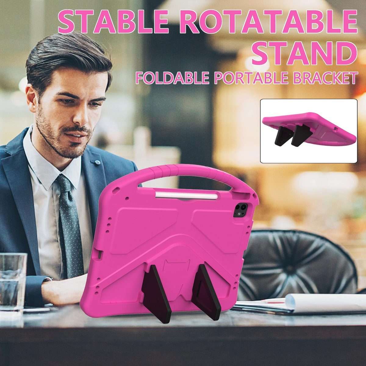 For iPad Pro 12.9 2022 / 2021 EVA Shockproof Tablet Case with Holder(RoseRed)