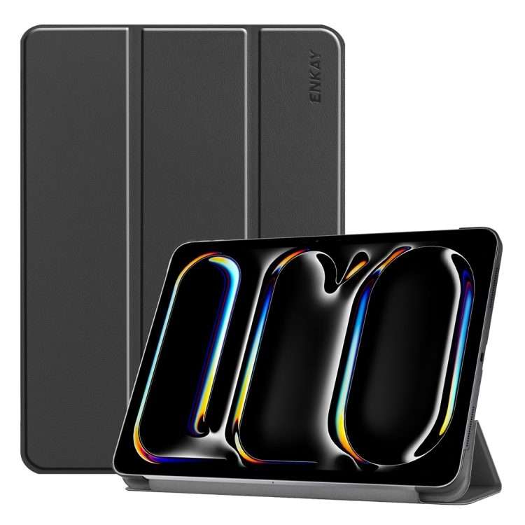 For iPad Pro 13 2025 / 2024 ENKAY Tri-fold Custer Texture Platic Leather Smart Tablet Case(Black)