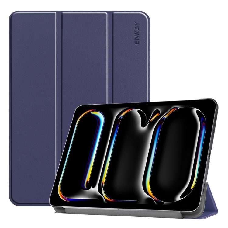 For iPad Pro 13 2025 / 2024 ENKAY Tri-fold Custer Texture Platic Leather Smart Tab ... (Dark Blue)