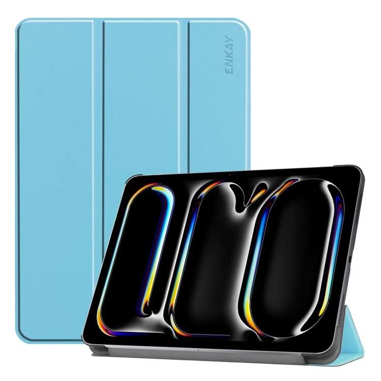 For iPad Pro 13 2025 / 2024 ENKAY Tri-fold Custer Texture Platic Leather Smart Ta ... (Light Blue)