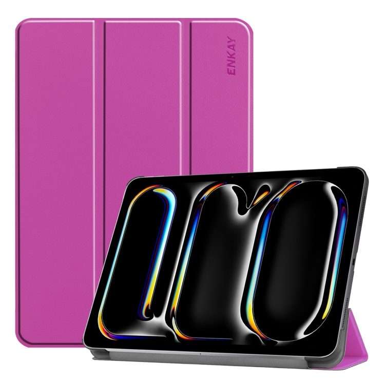 For iPad Pro 13 2025 / 2024 ENKAY Tri-fold Custer Texture Platic Leather Smart Tablet Case(Purple)