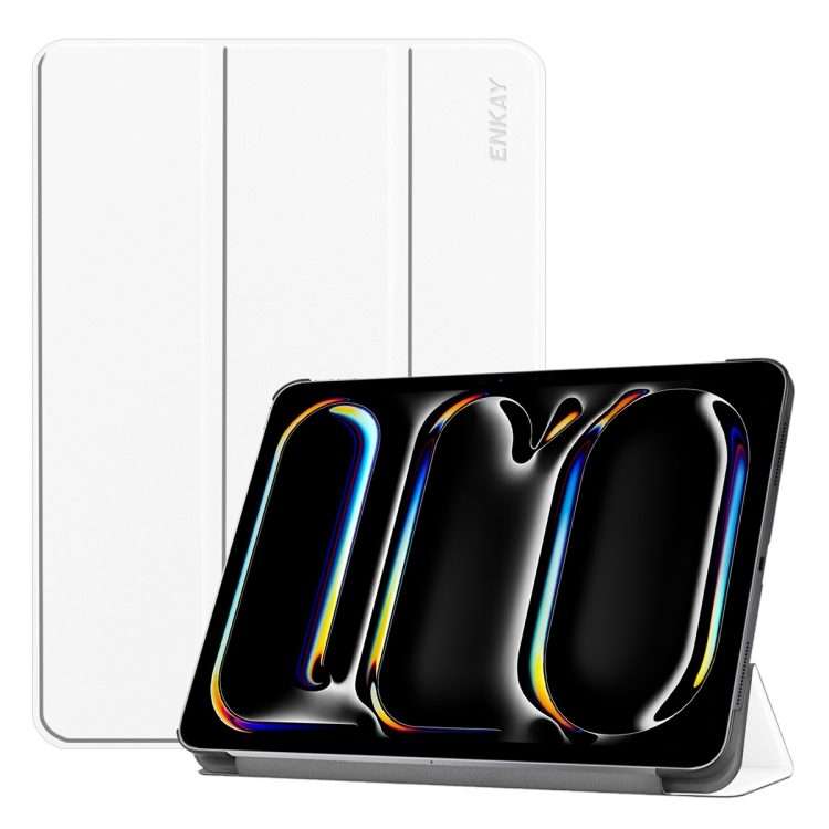 For iPad Pro 13 2025 / 2024 ENKAY Tri-fold Custer Texture Platic Leather Smart Tablet Case(White)