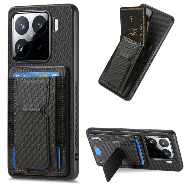 For Xiaomi 15 Pro Carbon Fiber Fold Stand Elastic Card Bag Phone Case(Black)