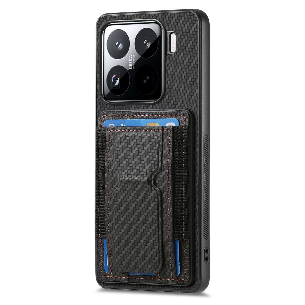 For Xiaomi 15 Pro Carbon Fiber Fold Stand Elastic Card Bag Phone Case(Black)