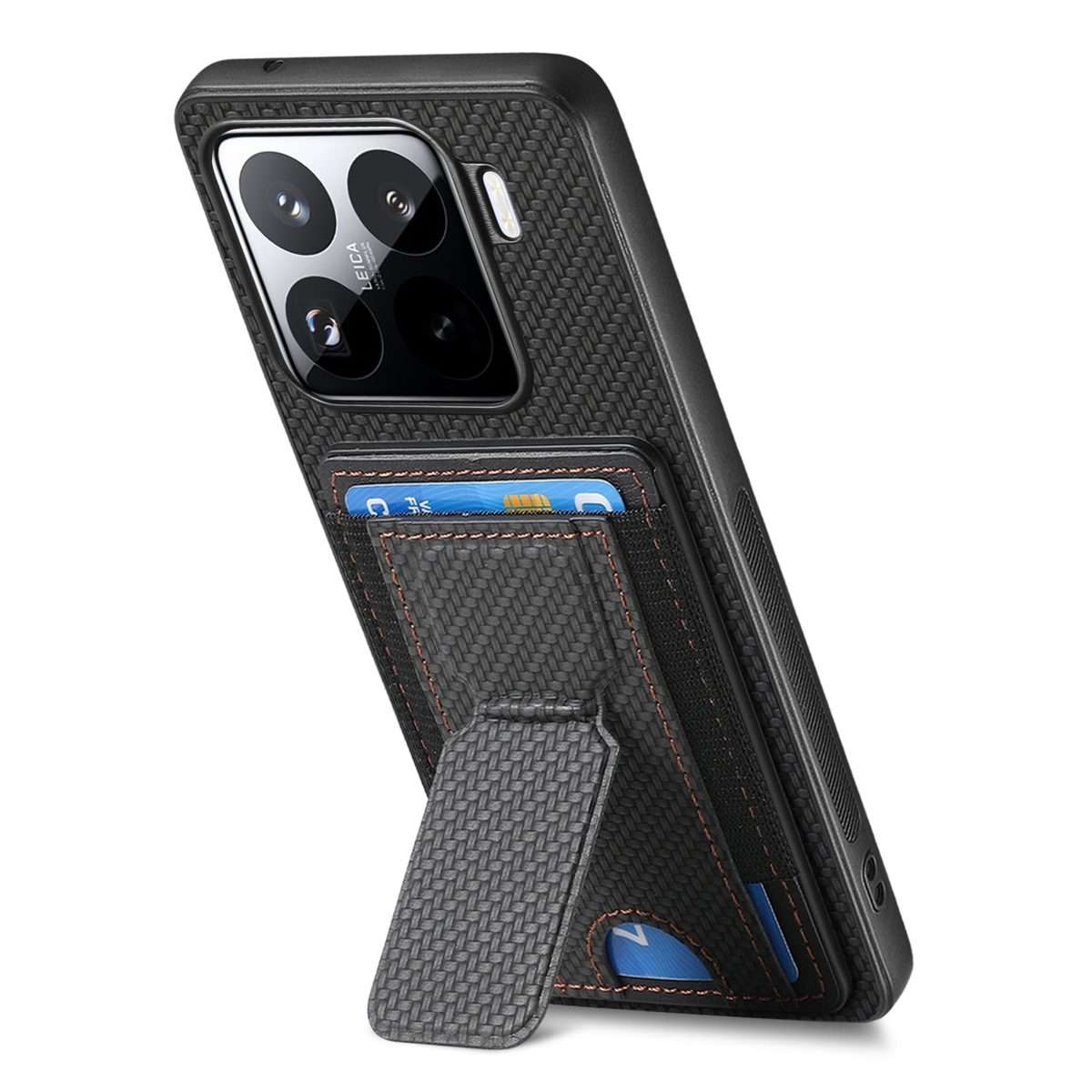 For Xiaomi 15 Pro Carbon Fiber Fold Stand Elastic Card Bag Phone Case(Black)