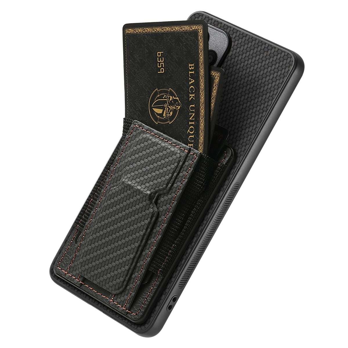 For Xiaomi 15 Pro Carbon Fiber Fold Stand Elastic Card Bag Phone Case(Black)