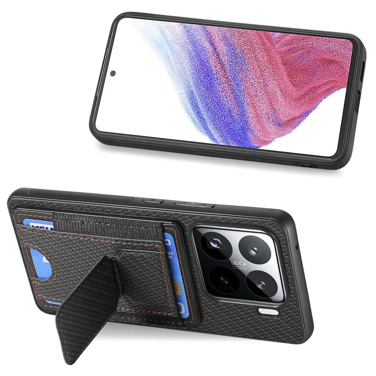 For Xiaomi 15 Pro Carbon Fiber Fold Stand Elastic Card Bag Phone Case(Black)