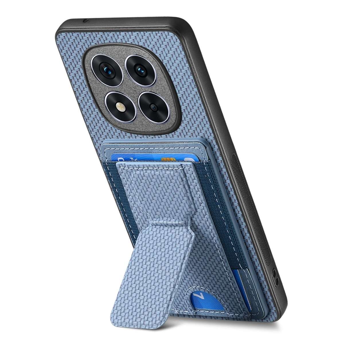 For Xiaomi Redmi Note 14 Pro+ 5G Carbon Fiber Fold Stand Elastic Card Bag Phone Case(Blue)