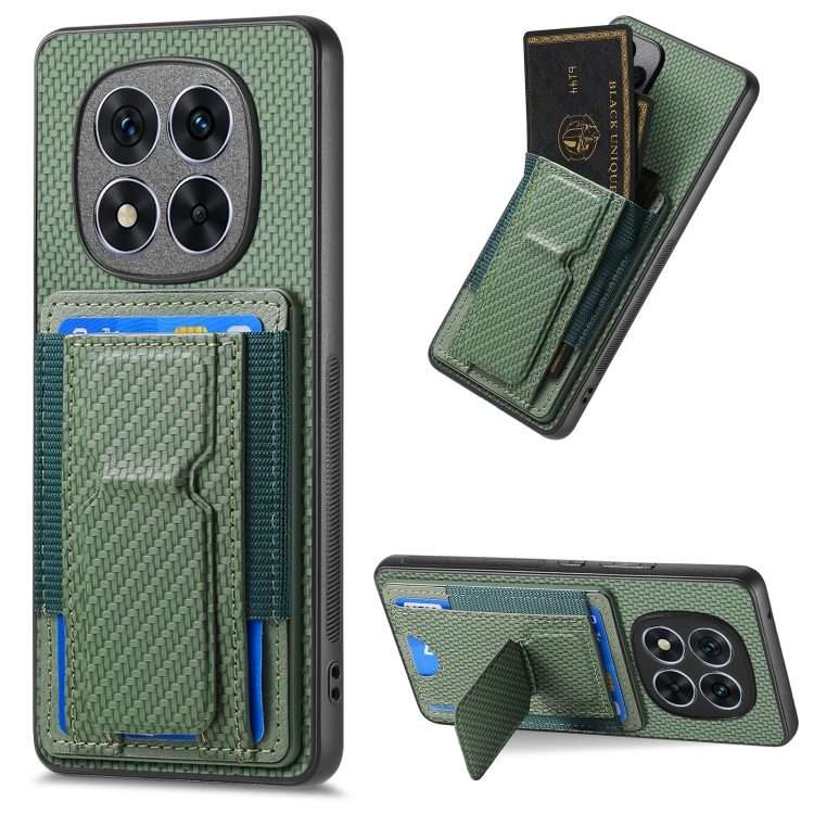 For Xiaomi Redmi Note 14 Pro+ 5G Carbon Fiber Fold Stand Elastic Card Bag Phone Case(Green)