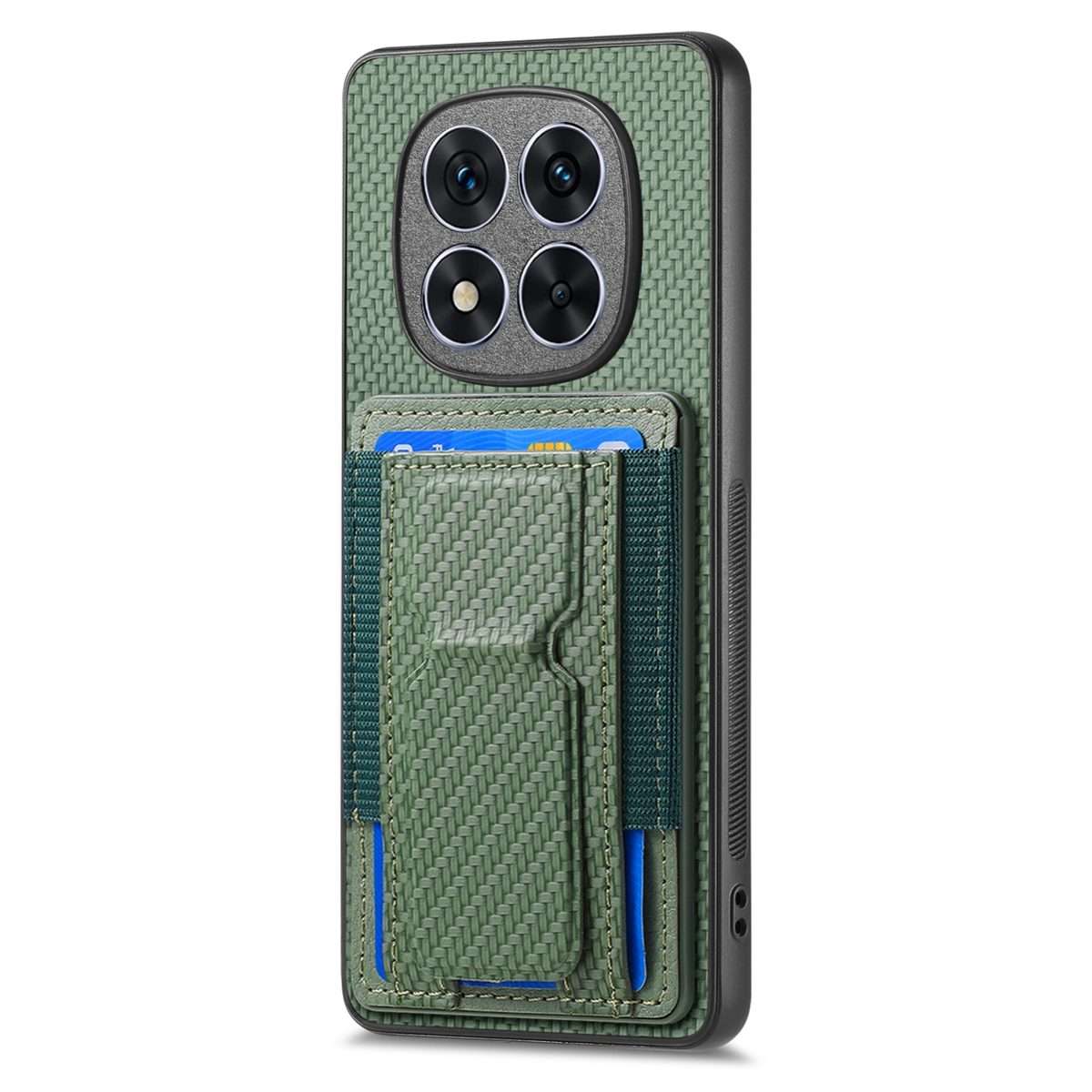 For Xiaomi Redmi Note 14 Pro+ 5G Carbon Fiber Fold Stand Elastic Card Bag Phone Case(Green)