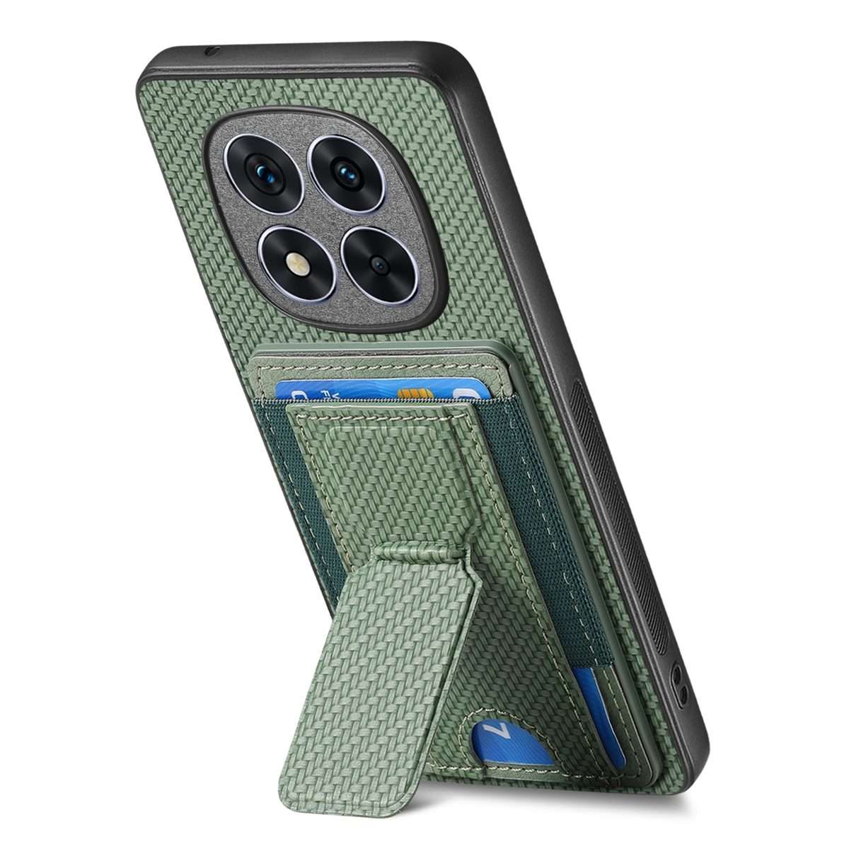 For Xiaomi Redmi Note 14 Pro+ 5G Carbon Fiber Fold Stand Elastic Card Bag Phone Case(Green)