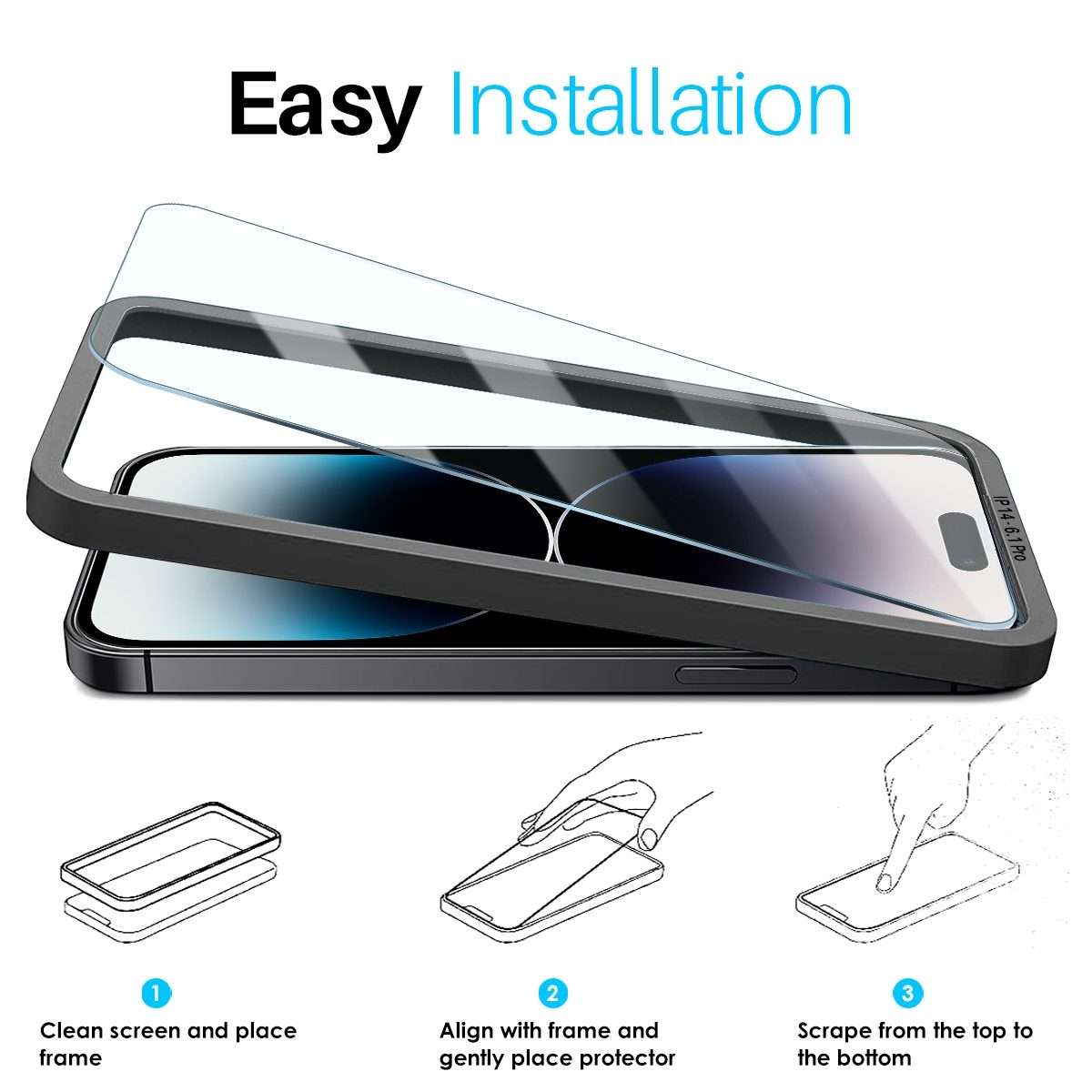 For iPhone 14 Pro NORTHJO 2pcs A++ Screen Protector Tempered Glass Film with Installation Frame