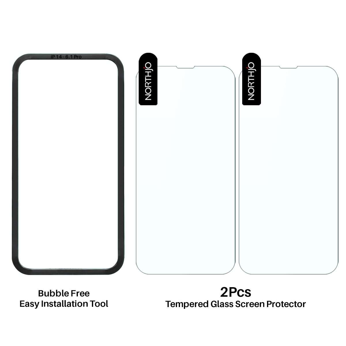 For iPhone 14 Pro NORTHJO 2pcs A++ Screen Protector Tempered Glass Film with Installation Frame