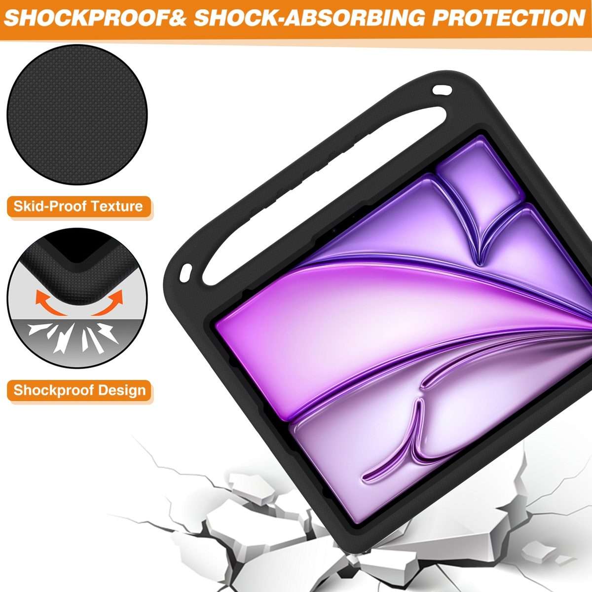 For iPad Pro 13 2025 / 2024 Handle EVA Shockproof Tablet Case with Holder(Black)