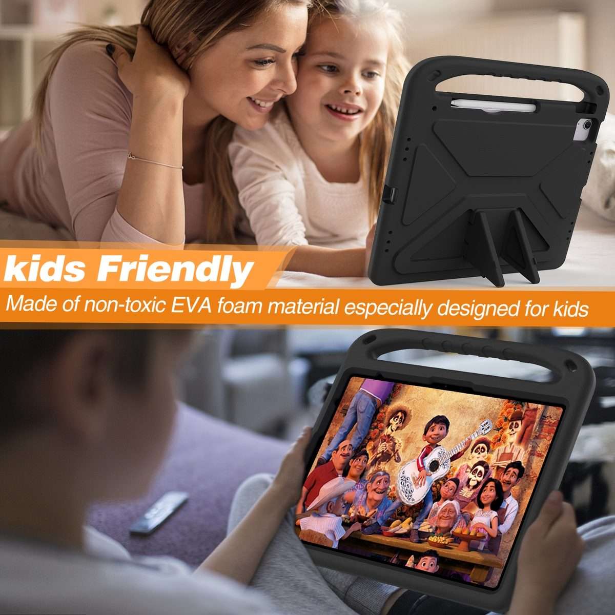 For iPad Pro 13 2025 / 2024 Handle EVA Shockproof Tablet Case with Holder(Black)