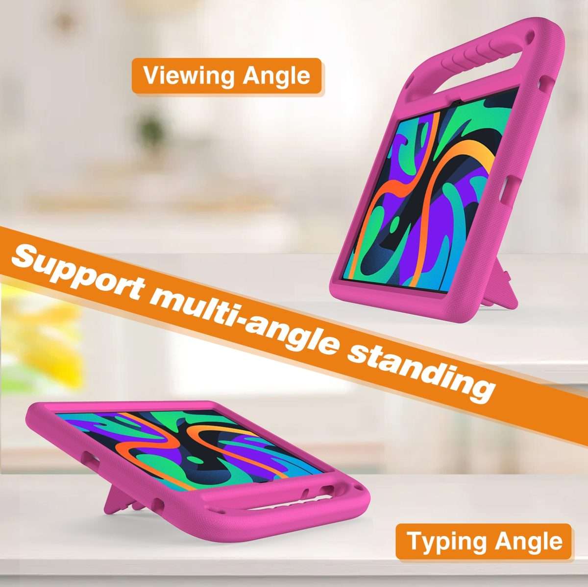 For iPad Pro 13 2025 / 2024 Handle EVA Shockproof Tablet Case with Holder(RoseRed)