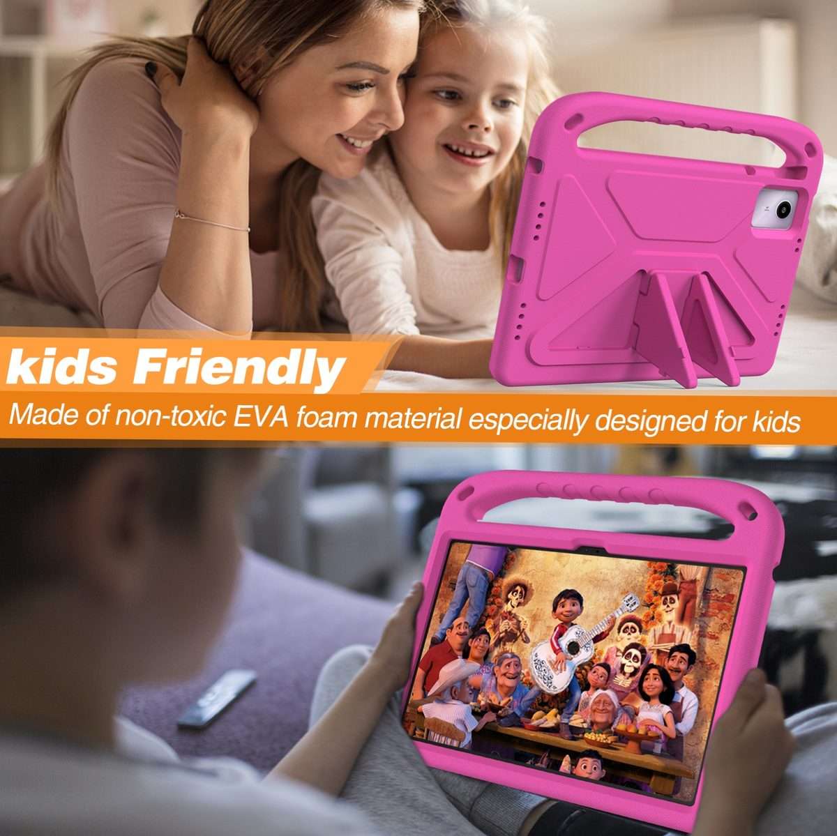 For iPad Pro 13 2025 / 2024 Handle EVA Shockproof Tablet Case with Holder(RoseRed)