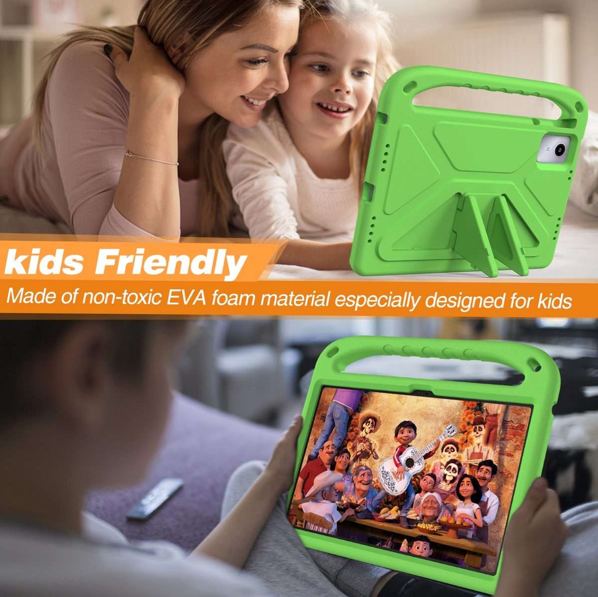 For iPad Pro 13 2025 / 2024 Handle EVA Shockproof Tablet Case with Holder(Green)