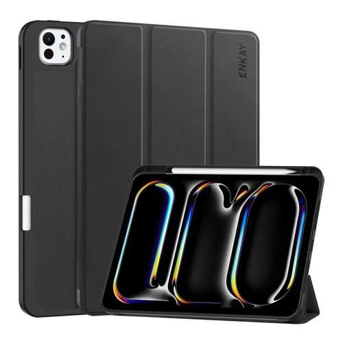 For iPad Pro 13 2025 / 2024 ENKAY Tri-fold Custer Texture TPU Leather Smart Tablet Cas ... (Black)