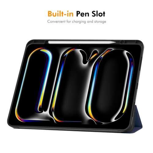 For iPad Pro 13 2025 / 2024 ENKAY Tri-fold Custer Texture TPU Leather Smart Tablet ... (Dark Blue)